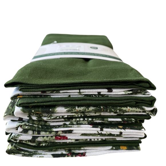 Rachel Ashwell Farmhouse CHRISTMAS TREE Cotton Napkins 12pc Green White New - Picture 11 of 16